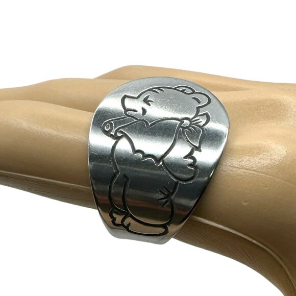 Winnie The Pooh Stainless Steel Spoon Ring Size 7.5 - Picture 4 of 13